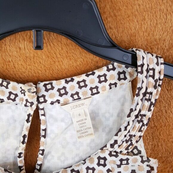 J CREW Womens Top Size 6 Brown Tan Tank Retro Geometric Keyhole Sleeveless - Picture 2 of 6